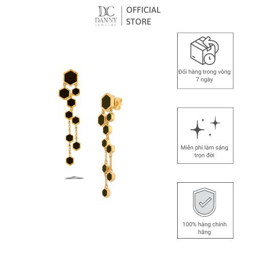 Bông Tai Nữ Danny Jewelry Bạc 925 Hình Lục Giác Đính Đá Onyx Xi Vàng 18k BT0040