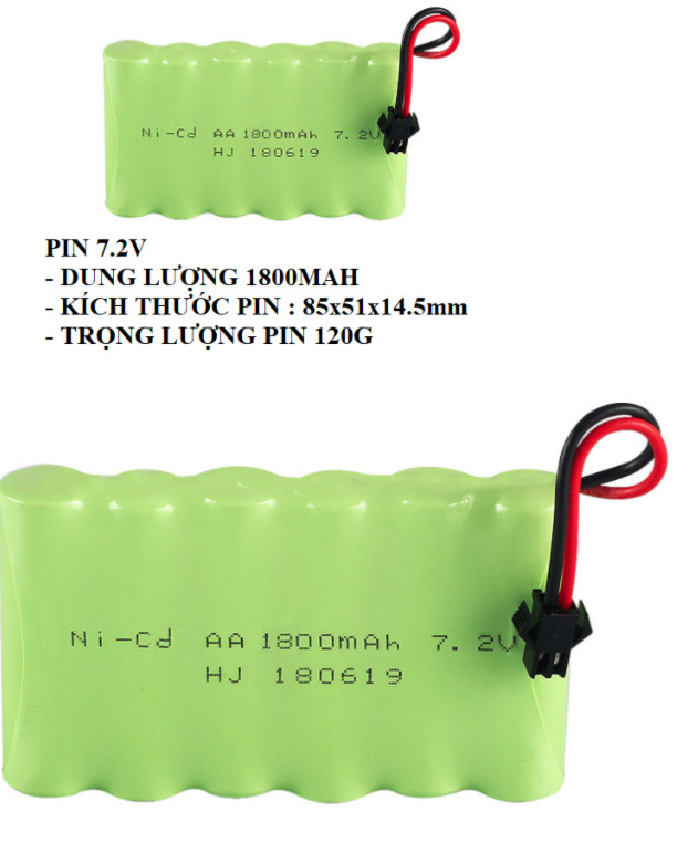 Pin Sạc Cho Xe Điều Khiển 7.2V 1800mah ( Giắc SM )