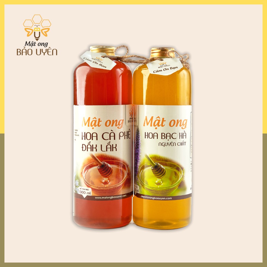 COMBO Mật Ong Hoa Cà Phê Và Bạc Hà Nguyên Chất 100% Tự Nhiên Bảo Uyên Dung Tích 2 Lít