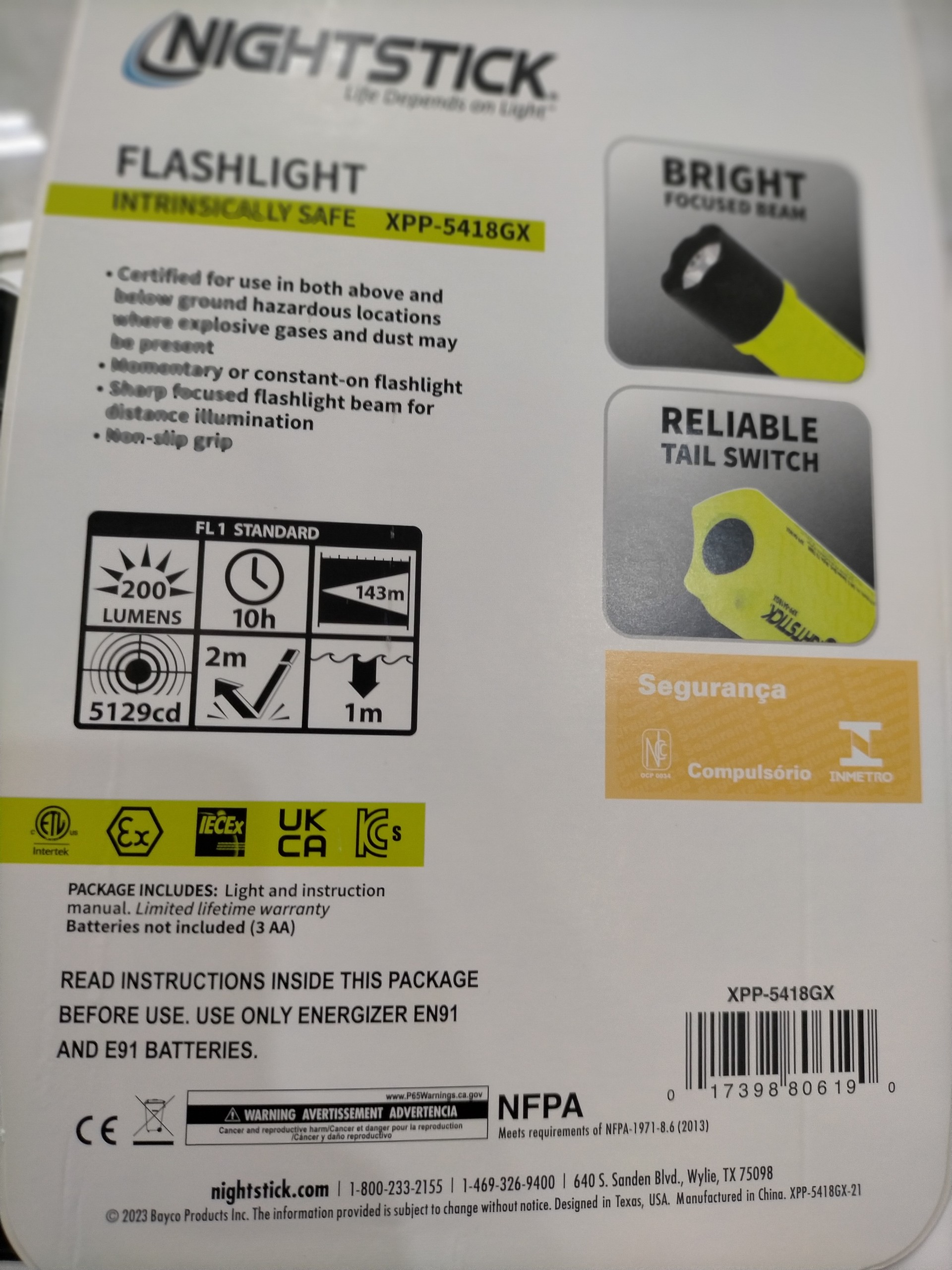 Đèn Pin Chống Cháy Nổ Nighstick code XPP-5418GX, 200LUMEN, Sử Dụng 3 Pin AA, Màu Xanh Chuối