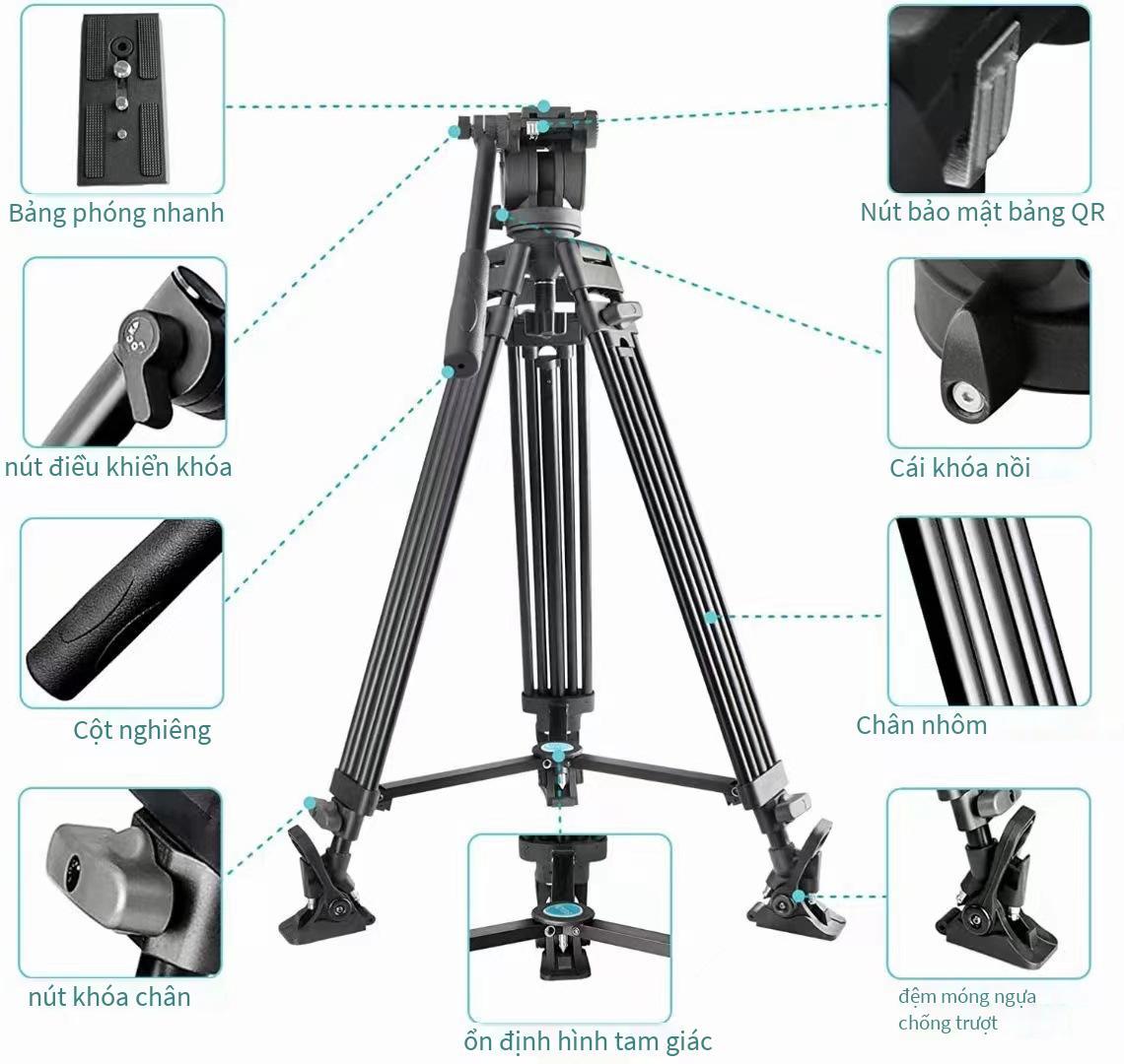 Đảm bảo chất lượng chụp ảnh chuyên nghiệp chân máy ảnh micro-SLR camera chân máy di động chim giảm chấn thủy lực đầu khung