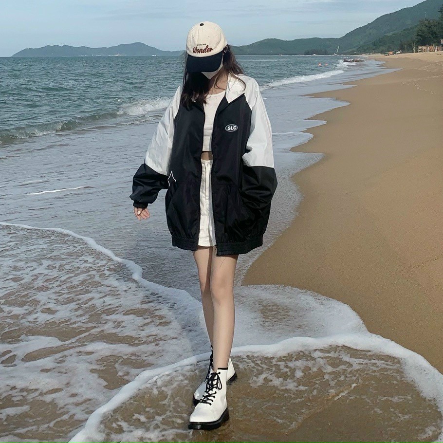 Áo khoác dù form rộng SLC - 2 màu, Áo jacket SLC light mint, Áo Khoác Bomber Dù Pha Tay SLC Nam Nữ Ulzzang Unisex Kiểu Form Rộng 2 Lớp Jacket Kèm Ảnh Thật, Áo khoác nam-Áo khoác dù chống nắng SLC 2 lớp dày dặn