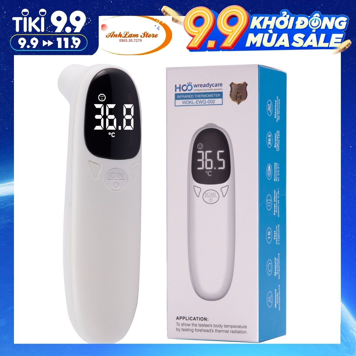 Nhiệt kế điện tử hồng ngoại cảm ứng Wreadycare đo trán đa năng - Anhlam Store