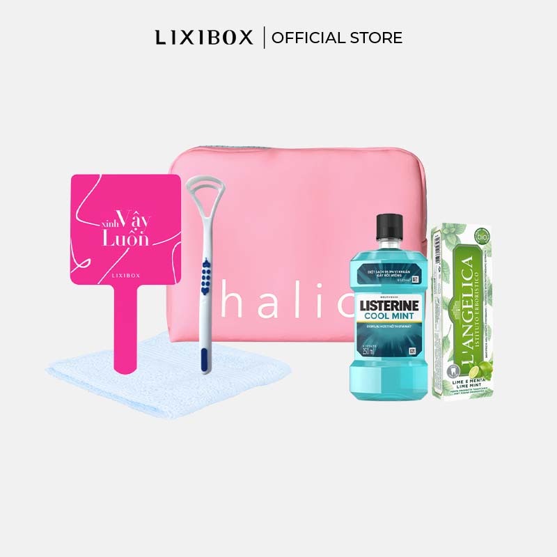 [Gift] Combo Nước Súc Miệng, Túi Đựng Mỹ Phẩm Halio, Khăn Mặt Lixibox, Kem Đánh Răng Thảo Dược, Gương  Cầm Tay, Cạo Lưỡi Aquastar.