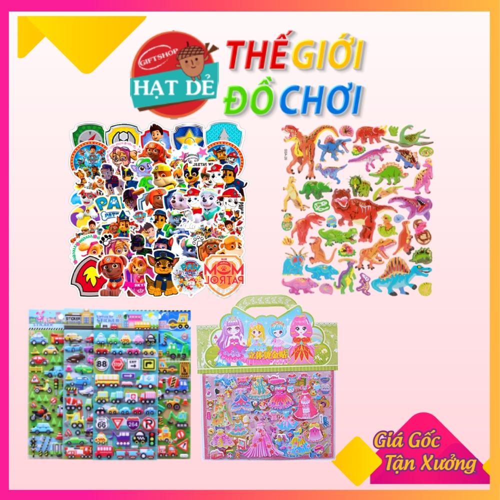 Sticker Đồ chơi hình dán nổi 3D búp bê, công chúa, xe, khủng long các loại