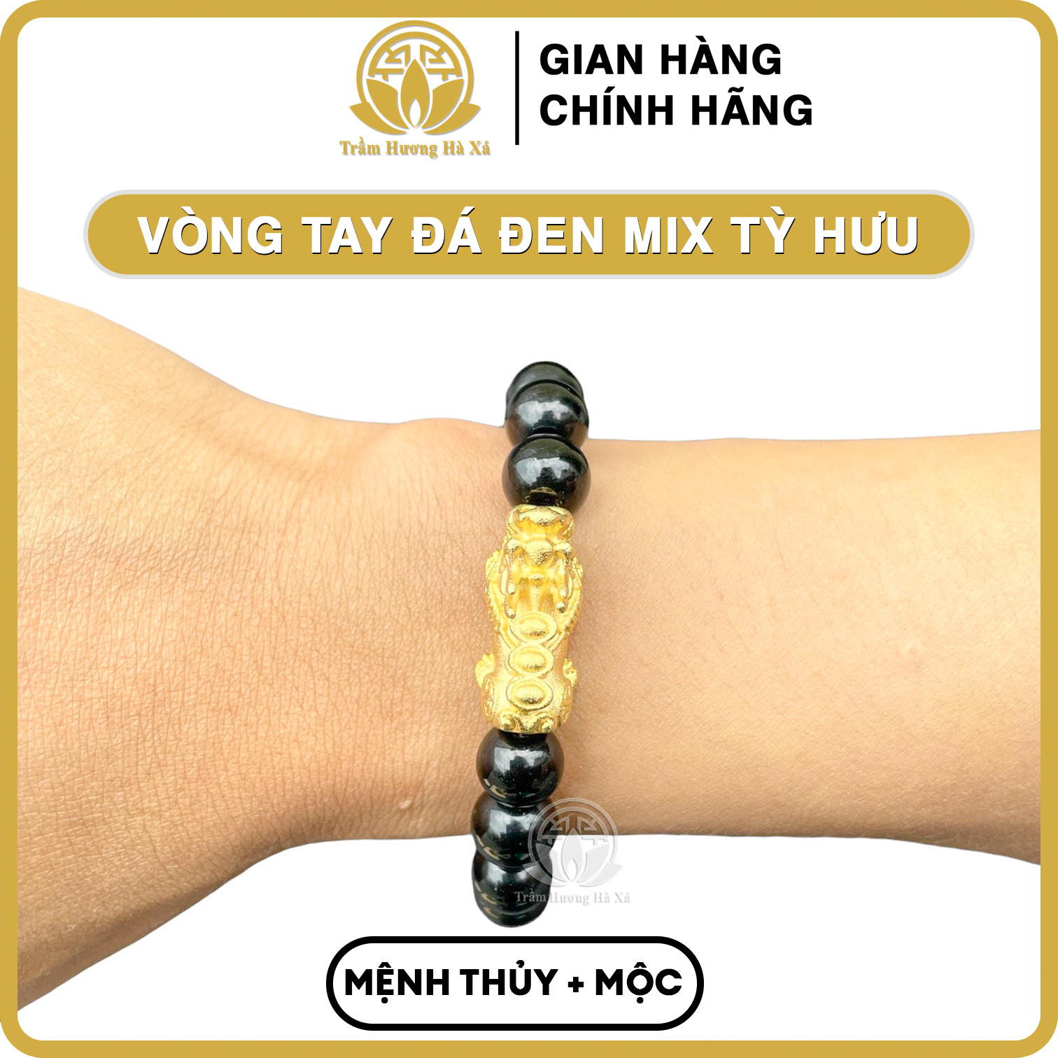 Vòng tay đá phong thủy mix tỳ hưu đồng đeo tay nam nữ mệnh kim mộc thủy hỏa thổ may mắn bình an tài lộc Trầm Hương Hà Xá - Đá ĐEN mix tỳ hưu - Mệnh