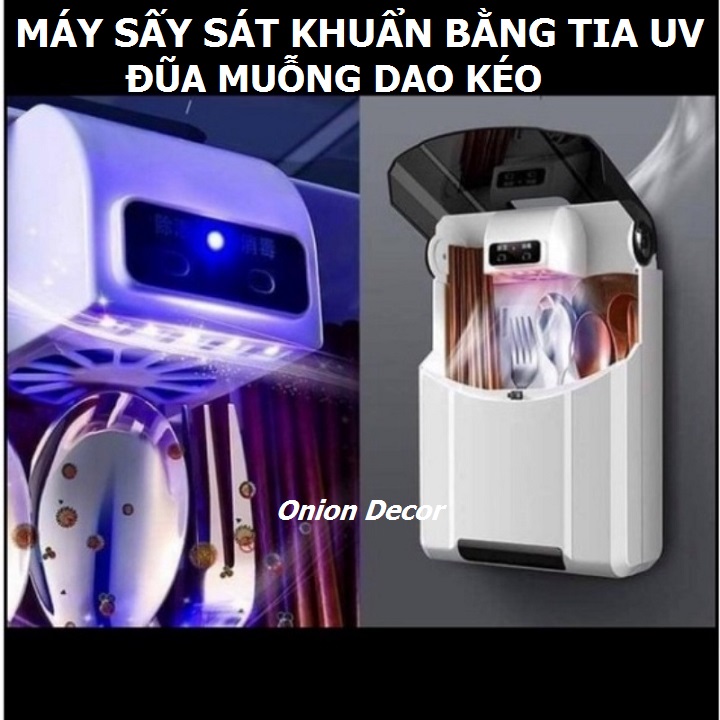 Hộp Sấy Và Khử Khuẩn Đũa Thìa Muỗng dán tường Thông Minh, Có Nắp Đậy Cao Cấp Chống Côn Trùng, Kiến, Dán Tường Chắc Chắn