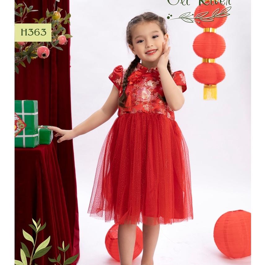 Đầm sườn xám cho bé gái mặc tết dự tiệc tone đỏ hồng xinh xắn size 12-35kg hàng thiết kế cao cấp