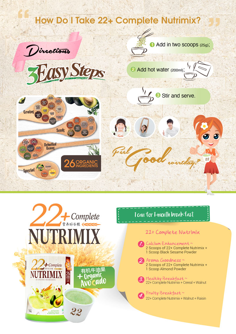 Combo 2 hộp bột ngũ cốc dinh dưỡng cao cấp 22+ Complete Nutrimix - Organic Avocado 750g hộp + Tặng 1 hộp Wheat Grass 250g