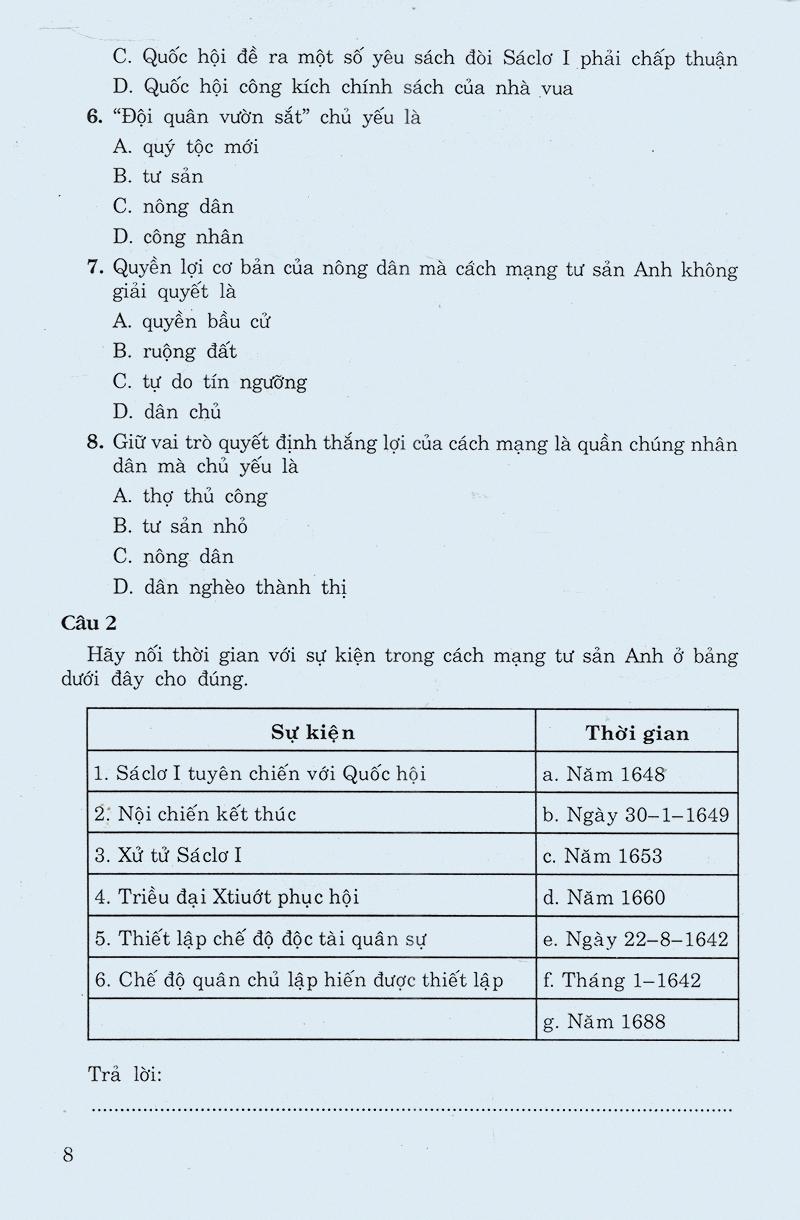 Sách Các Dạng Câu Hỏi Và Bài Tập Trắc Nghiệm Lịch Sử Lớp 11