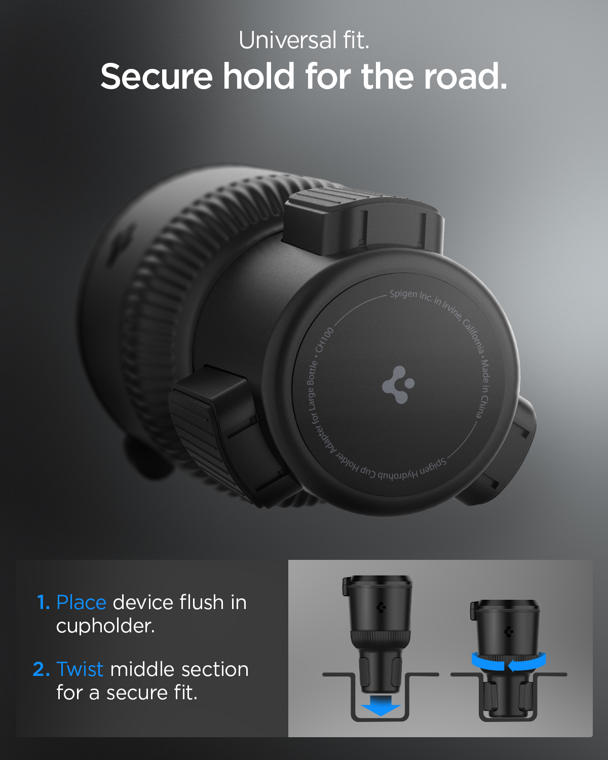 Phụ Kiện Để Ly Trên Xe Hơi Spigen Hydrohub Cup Holder Black CH100 - Hàng Chính Hãng