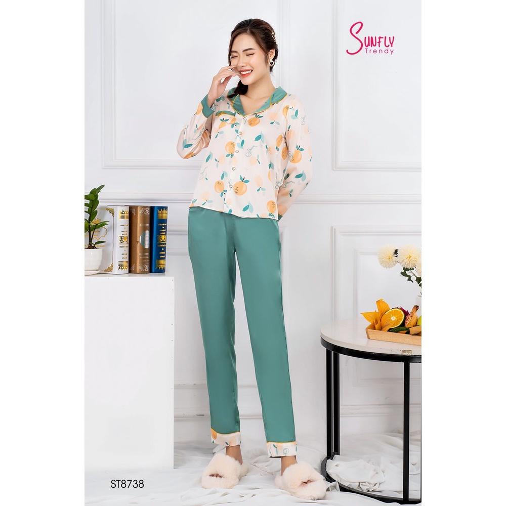 ST8738 BỘ PIJAMAS LỤA ÁO DÀI QUẦN DÀI