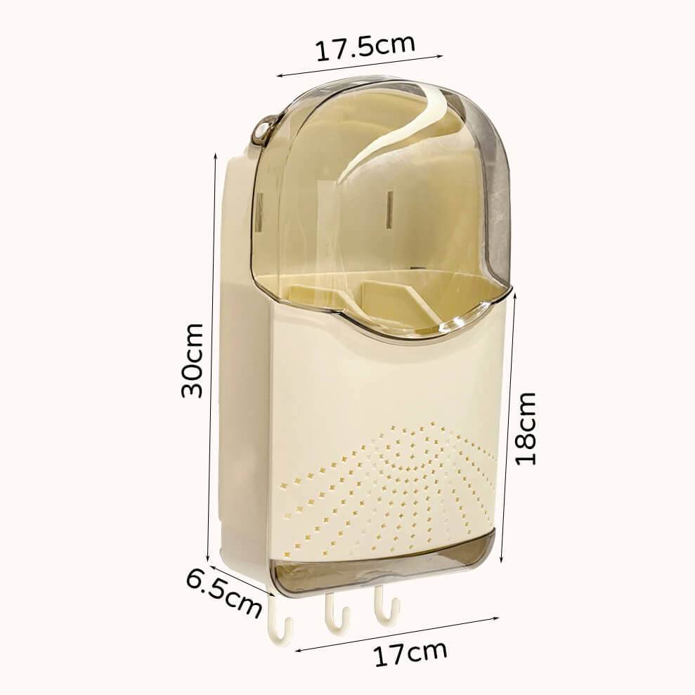 Hộp Đựng Đũa Thìa Treo Tường Có Nắp Đậy Khay Thoát Nước 3 Móc Nhựa Treo Đồ Kèm Miếng Dán Siêu Dính