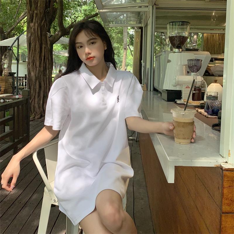 Đầm Polo Suông Dáng Rộng Tay Bồng Logo Ngực 2 Màu Siêu Xinh