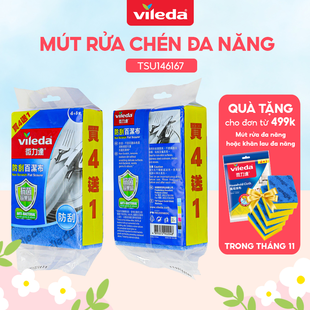 Miếng rửa chén chống xước nhà bếp VILEDA gói 5 miếng loại cứng, không rách, không mủn - TSU156167