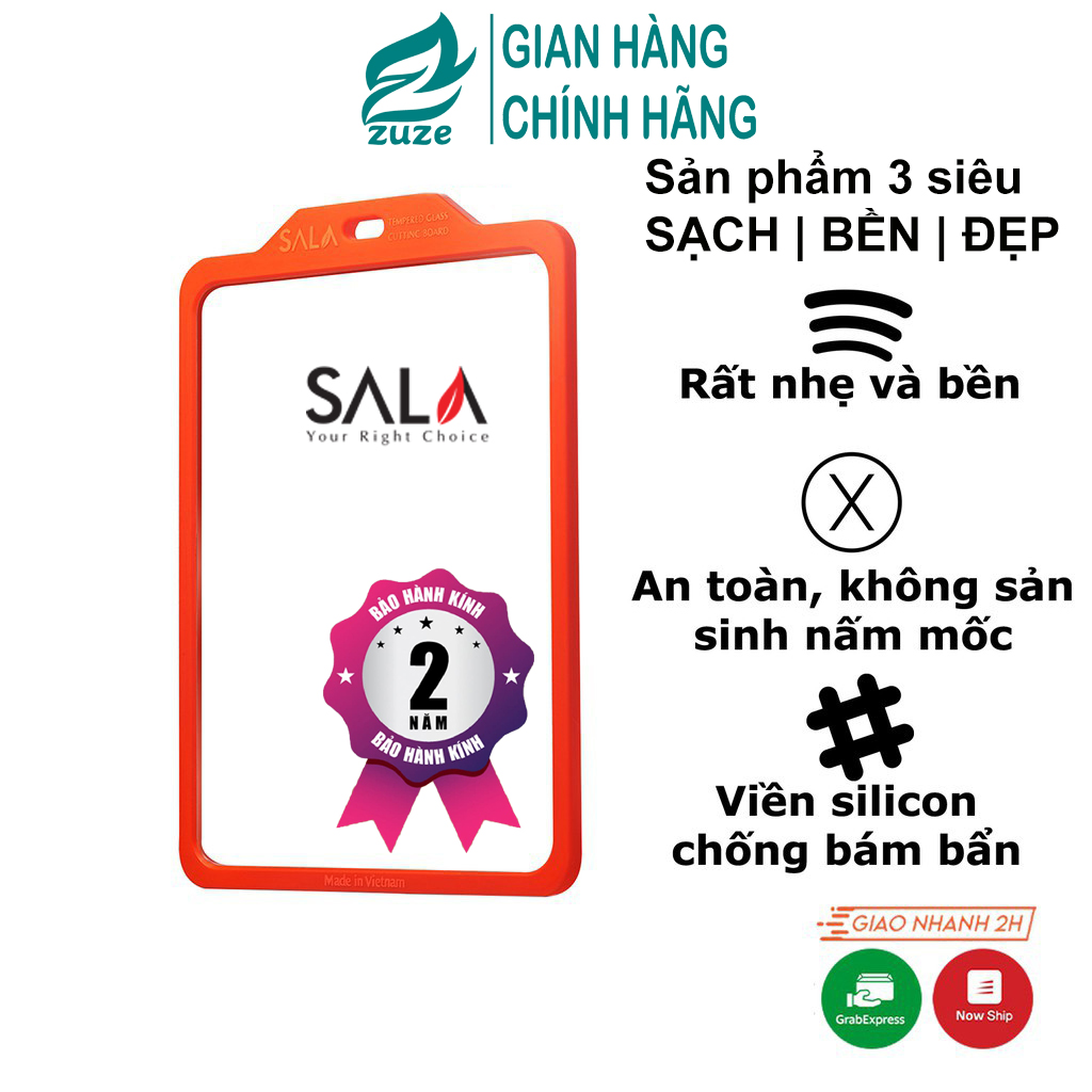 Thớt kính cường lực Sala Lux 2 mặt chặt gà thái thịt viền silicon chống trơn trượt, không nấm mốc