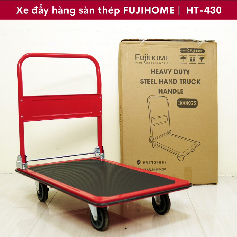 Xe đẩy hàng sàn thép FUJIHOME HT-430 4 bánh tải trọng 300kg, Công nghệ Nhật Bản, xuất xứ chính hãng