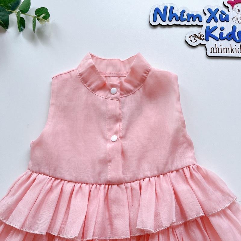 Váy 3 Tầng Hồng Phấn Cho Bé Gái 4 - 30kg Chất Tơ Nến Mềm