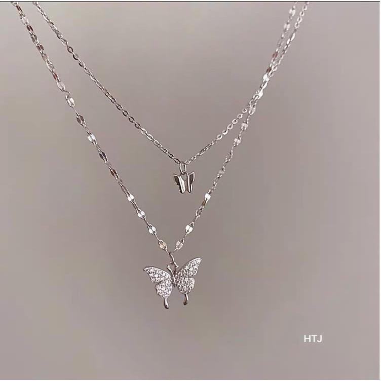 Dây chuyền nữ 2 trong 1 bạc Ý si kim MS19d