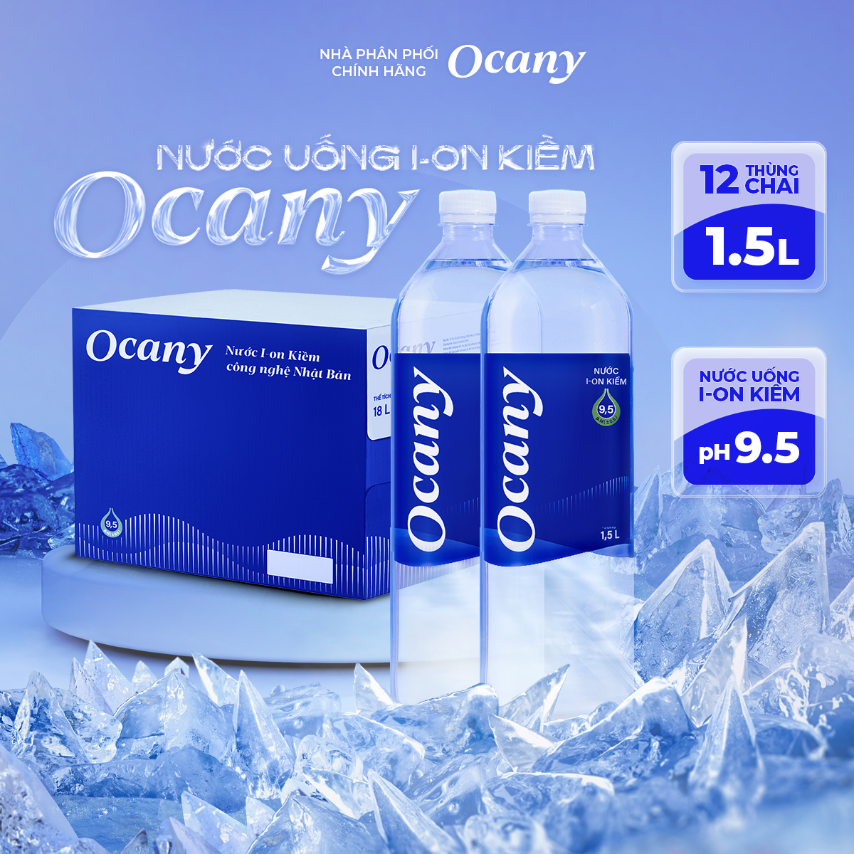 Thùng 12 chai nước ion kiềm Ocany chai 1,5l 