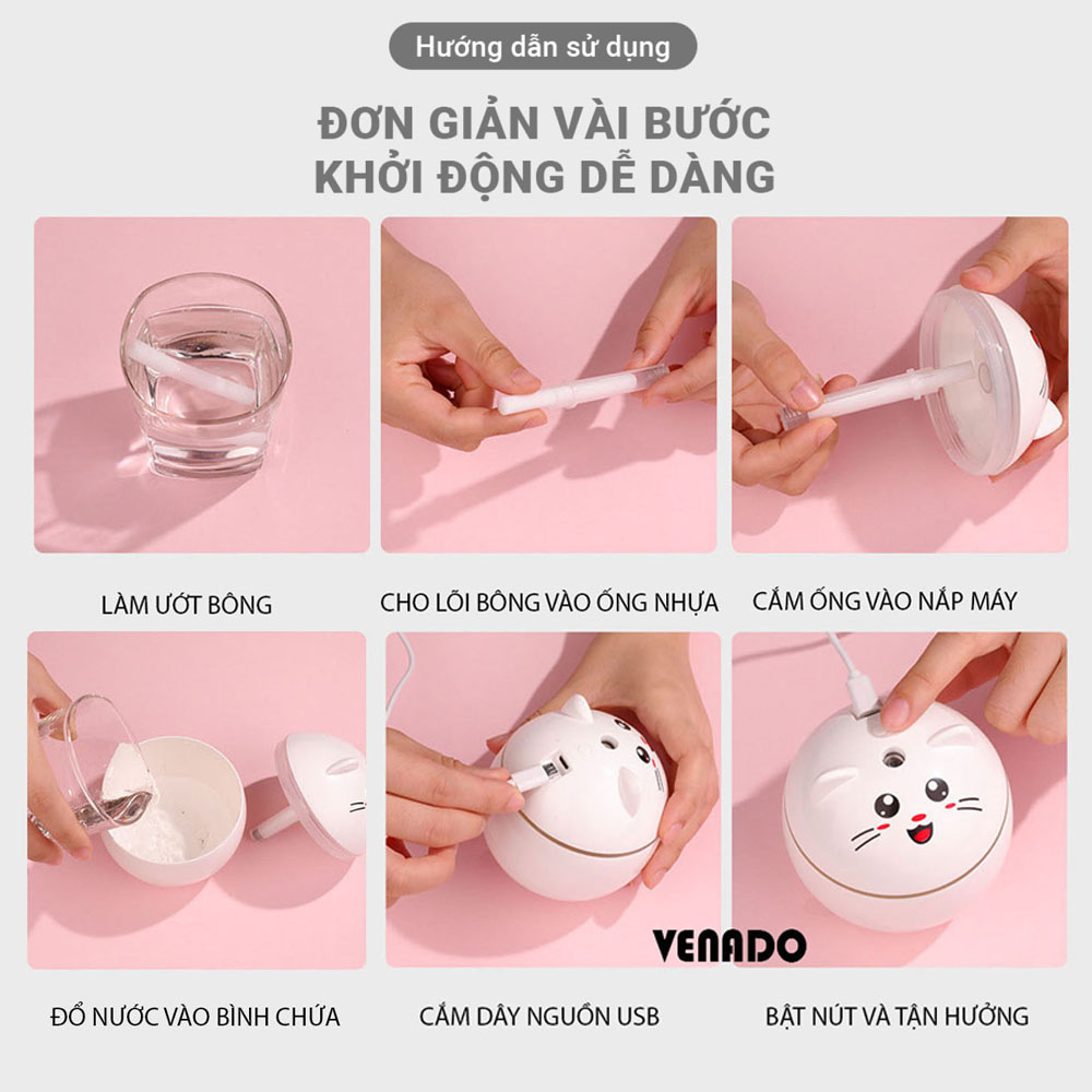 Máy phun sương tạo độ ẩm mini hình Mèo cute Venado