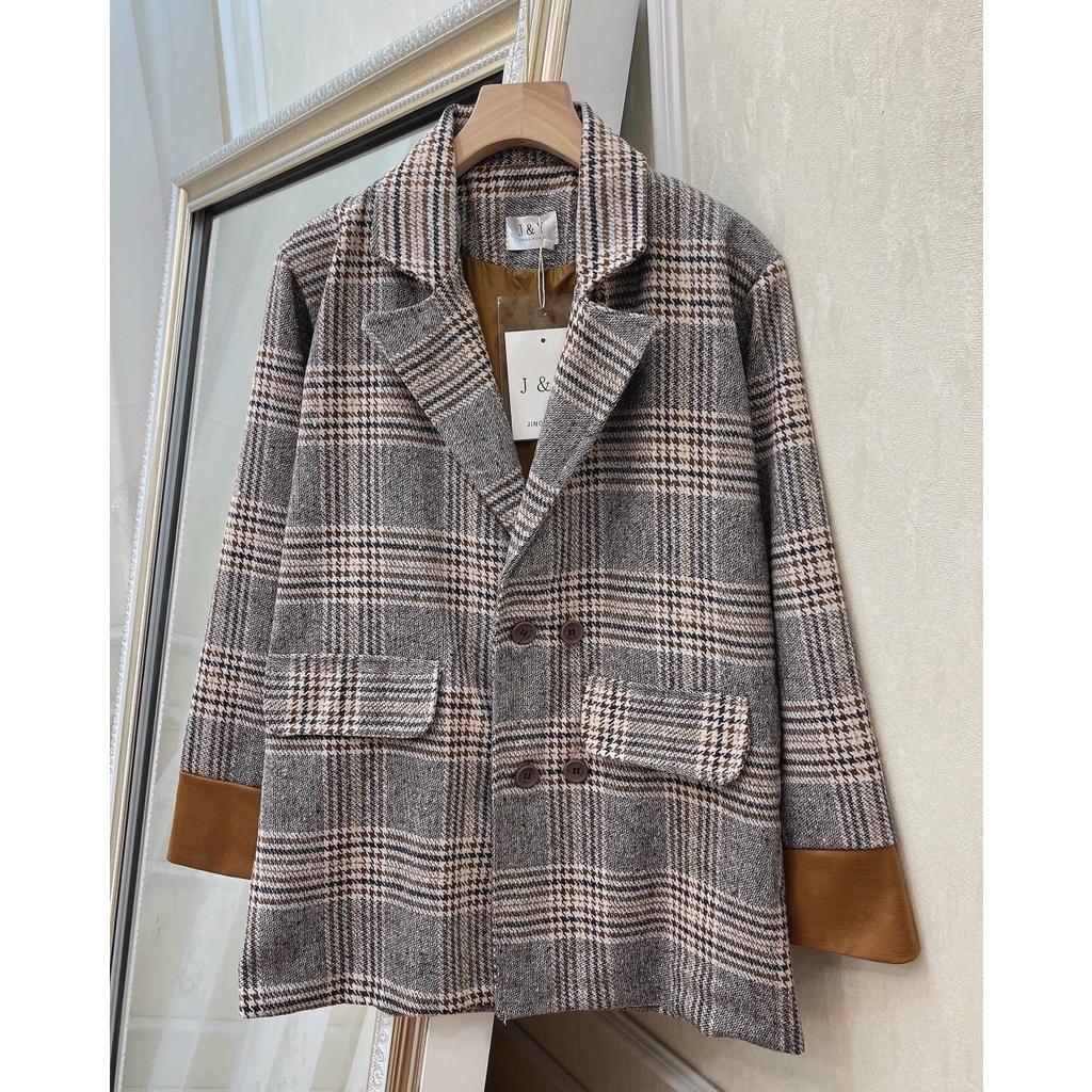 (Sẵn+ Ảnh Thật) Áo dạ kẻ 4 cúc hàng quảng châu 2 lớp, Áo vest Blazer dạ cao cấp