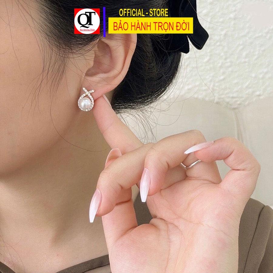 Bông tai nụ size 6ly chất liệu bạc ta gắn đá cobic cao cấp chốt đeo sát tai Bạc Quang Thản - QTBT110