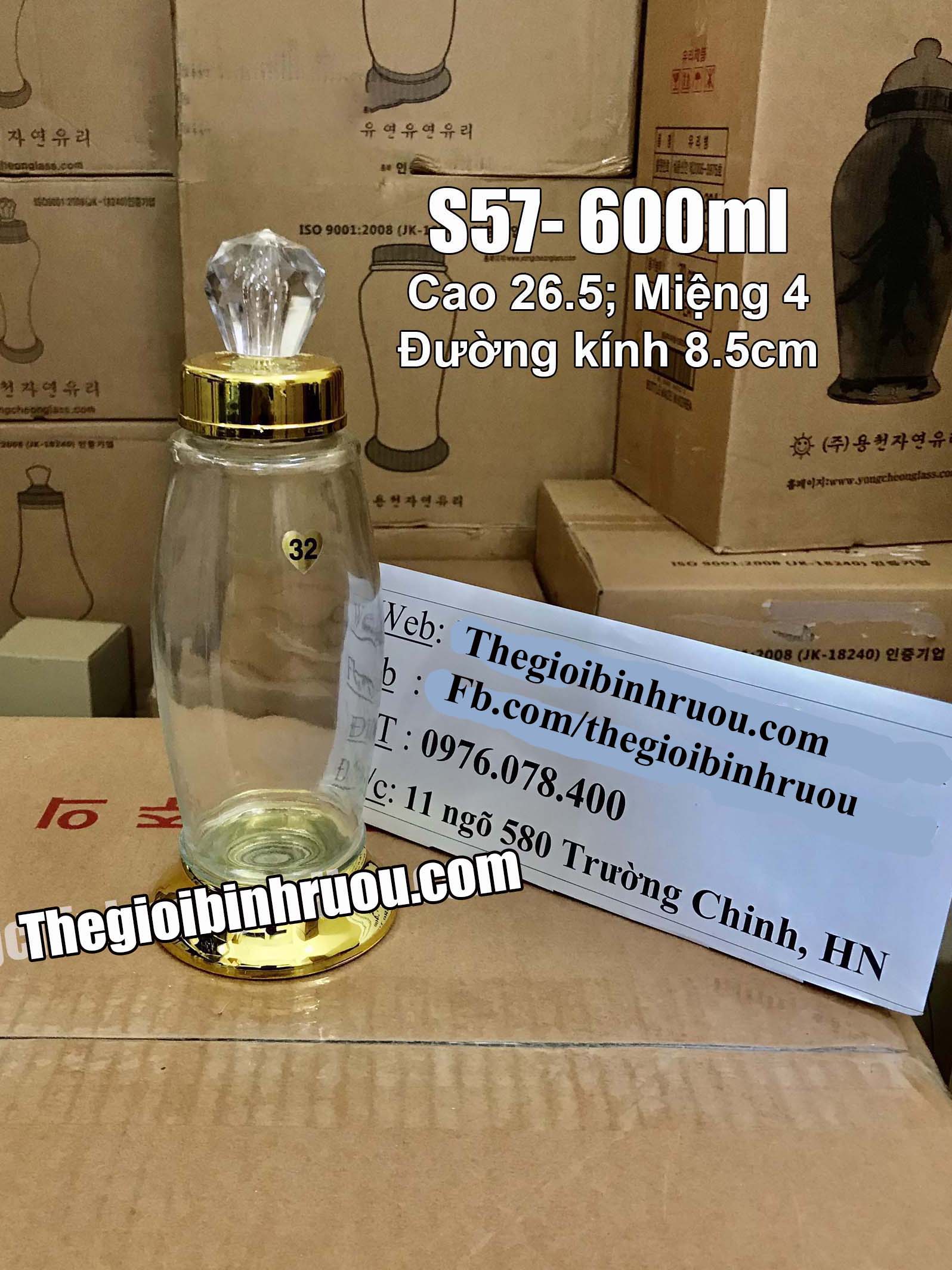Bình Thủy Tinh Ngâm Rượu Hàn Quốc 600ml - Bình Hình Củ Sâm