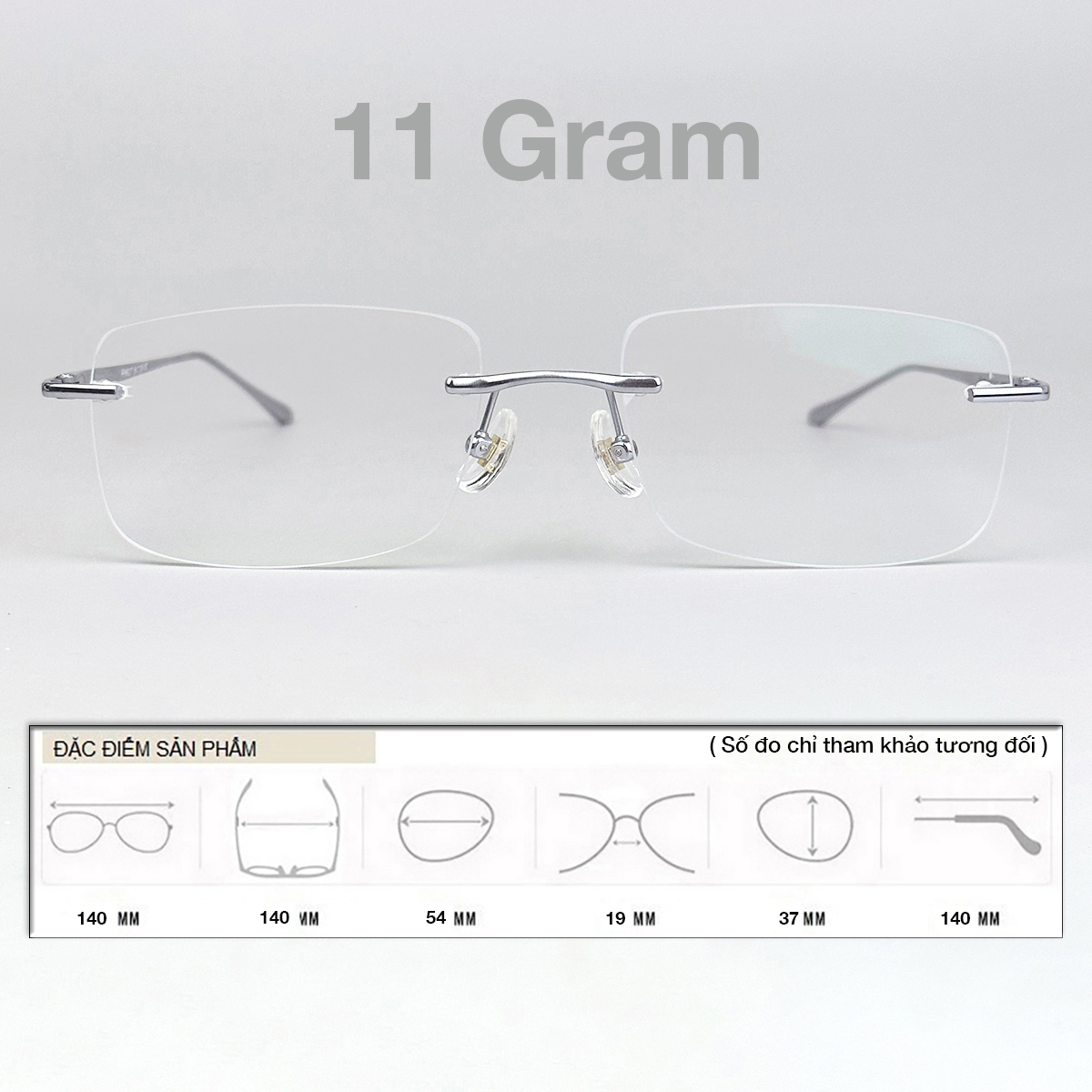 Gọng Kính Cận Giả Cận Nam Nữ Cao Cấp Titanium BLUE LIGHT Mắt Khoan Không Viền Chữ Nhật Bạc Dày Dặn Cứng Nhẹ