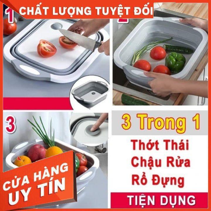 (NHÀ BẾP THÔNG MINH) Chậu gấp gọn kiêm thớt và rổ đựng đa năng loại LỚN 3in1 Đa Năng Tiện Dụng