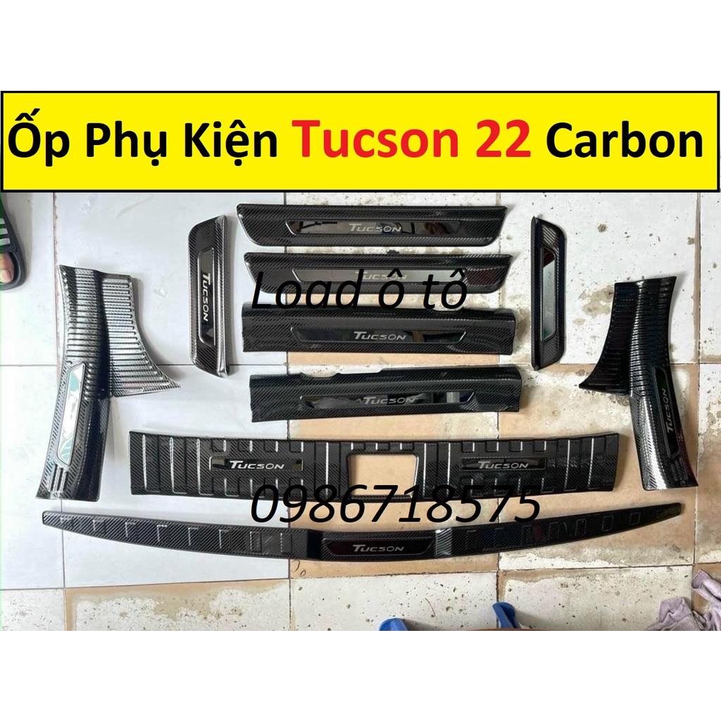Ốp Bậc Chân, Cốp Sau Carbon Xe Huyndai Tucson 2022-23 Mẫu Vân Carbon Cao Cấp