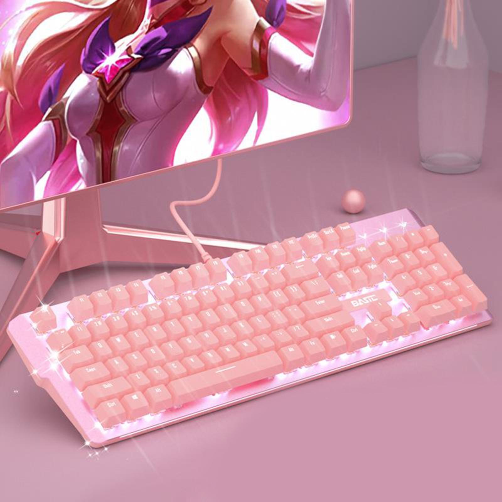 Mechanical Gaming Keyboard RGB LED White Backlit Wired Keyboard with Red Switches for Windows Gaming PC