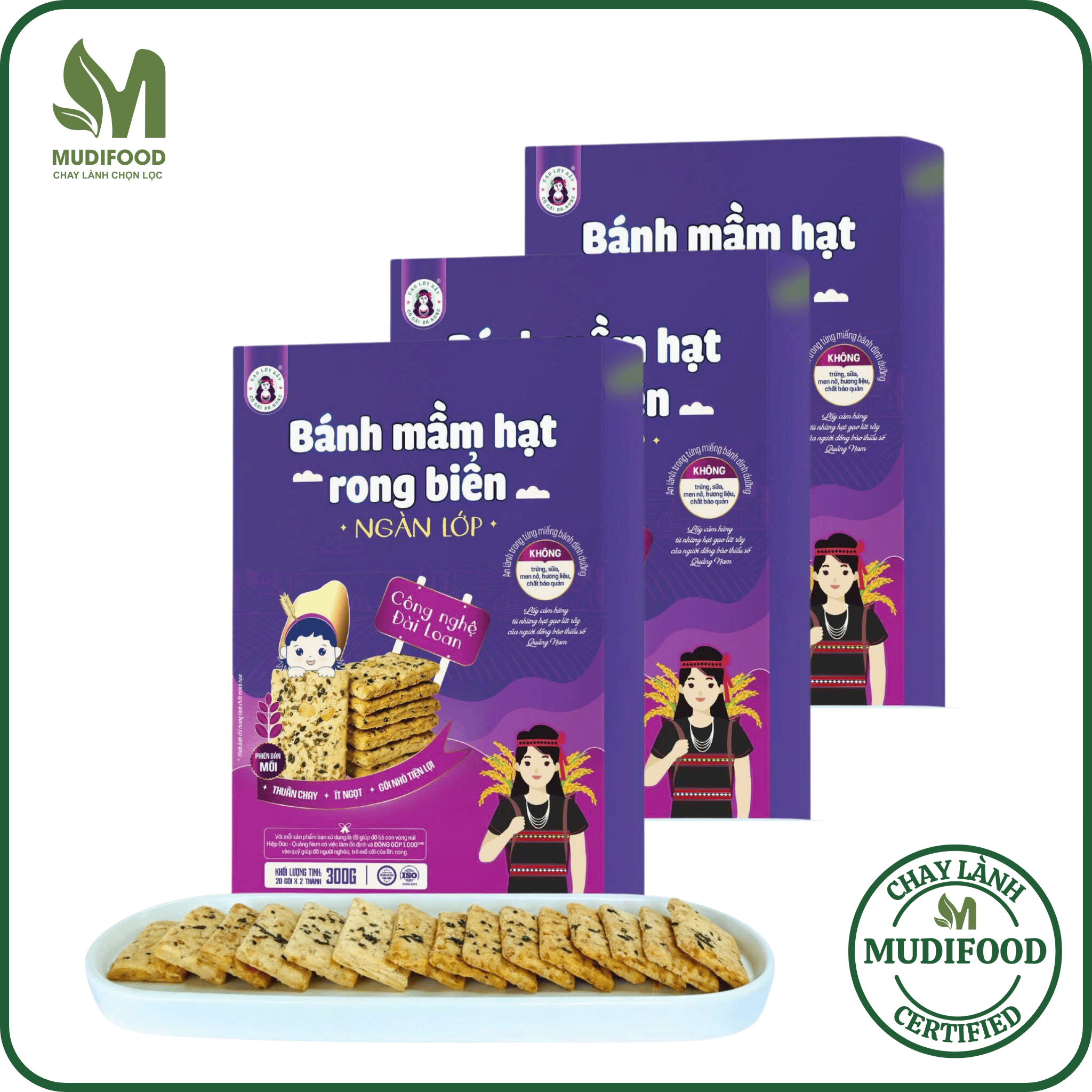 Combo 3 Hộp Bánh Mầm Hạt Yến Mạch Bh.Nong (Mỗi Hộp 300g) - Ăn Chay, Ăn Vặt Healthy, Ăn Dặm Cho Bé, Bữa Sáng, Bữa Phụ