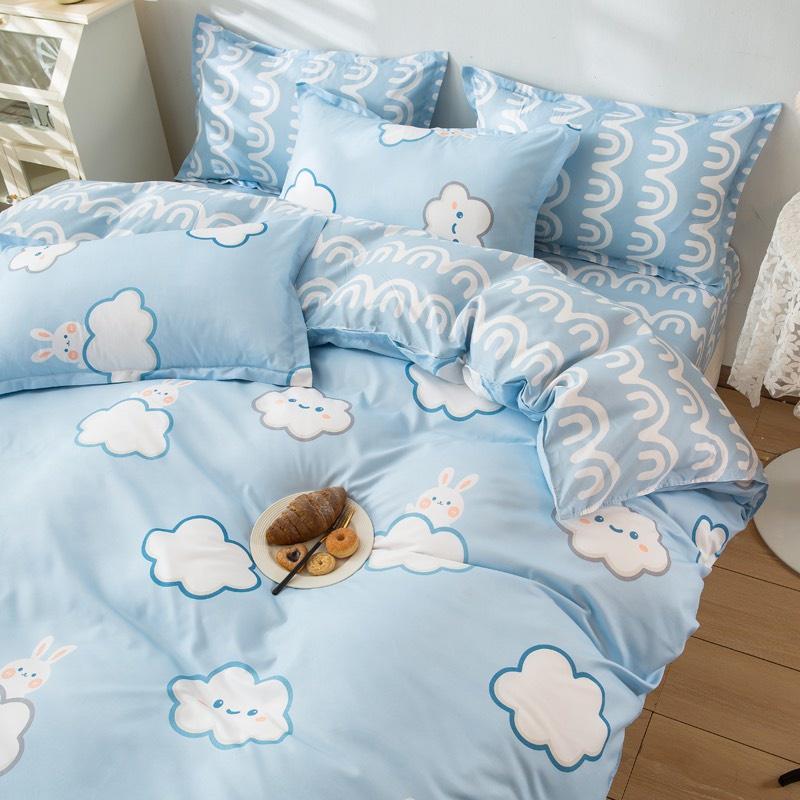 Bộ chăn ga gối Cotton poly M2T bedding gồm vỏ chăn mền, drap ga giường và 2 vỏ gối nằm - PL Mây xanh