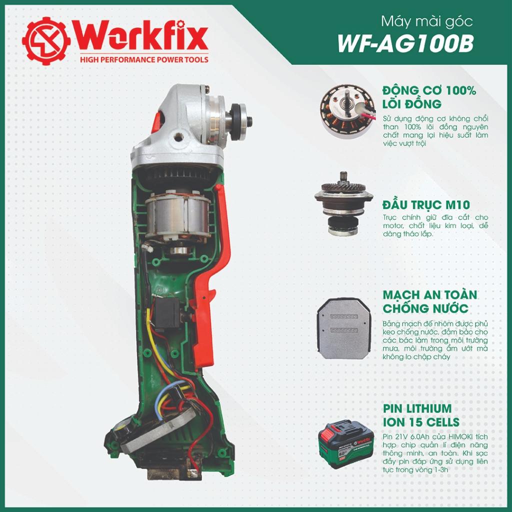 [chính hãƞg] Máy Mài Pin Workfix WF-AG100B Công Tắc Bóp,Chống Khởi Động Lại ,Chân Pin Phổ Thông, Lõi Đồng Bảo Hành 12T