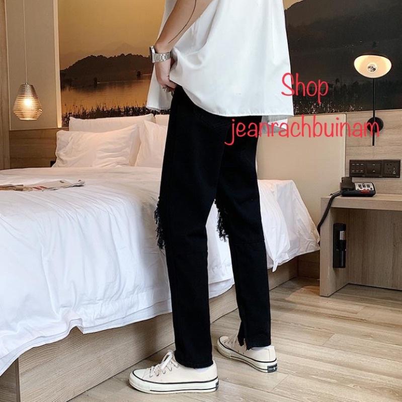 Quần Jean Nam Rách Tròn Đầu Gối Kèm Khóa Zip Cực Chất