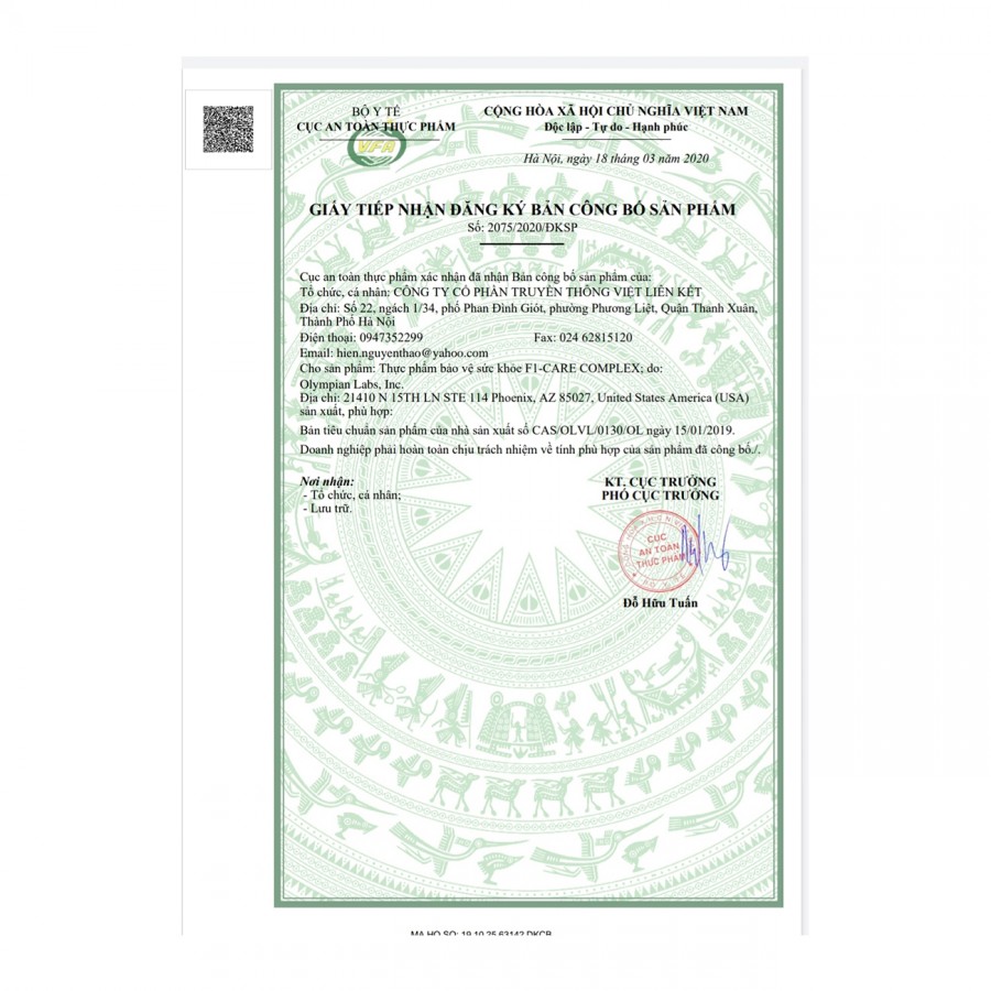 Viên uống Vitamin tổng hợp cho bà bầu F1-Care Complex Olympian Labs