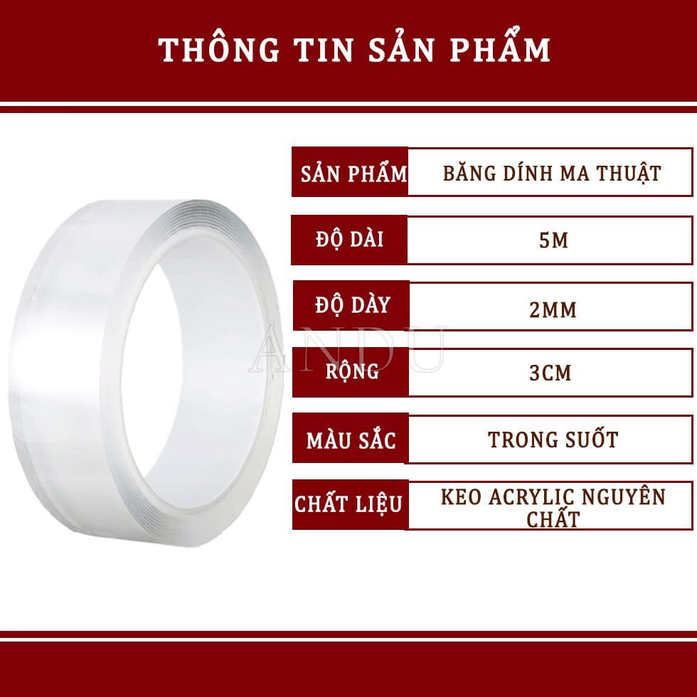Băng Dính Ma Thuật 5M NANO 2 Mặt Trong Suốt Băng Keo Siêu Dính