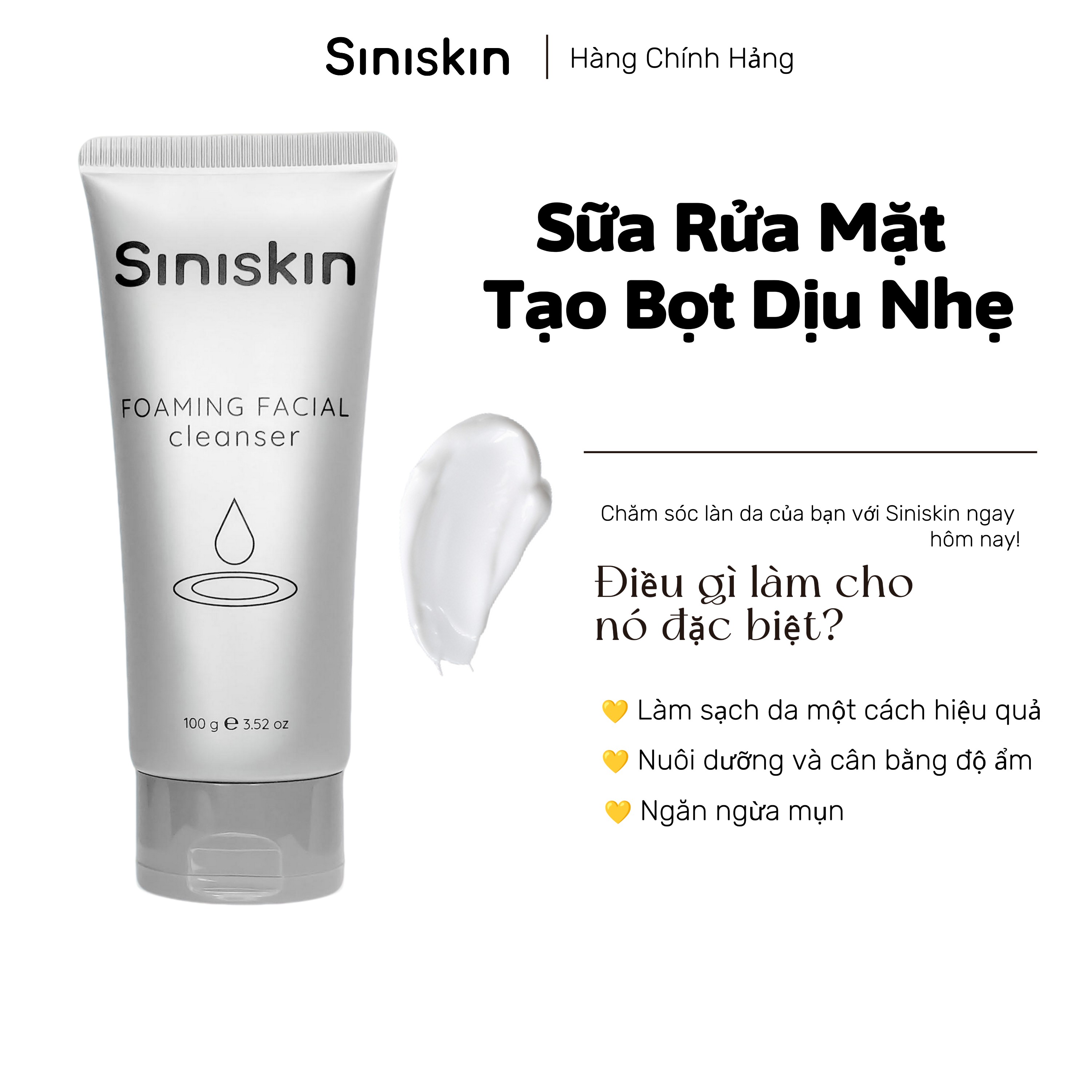 Sữa rửa mặt tạo bọt Siniskin Foaming Facial Cleanser ngăn ngừa mụn 100gram