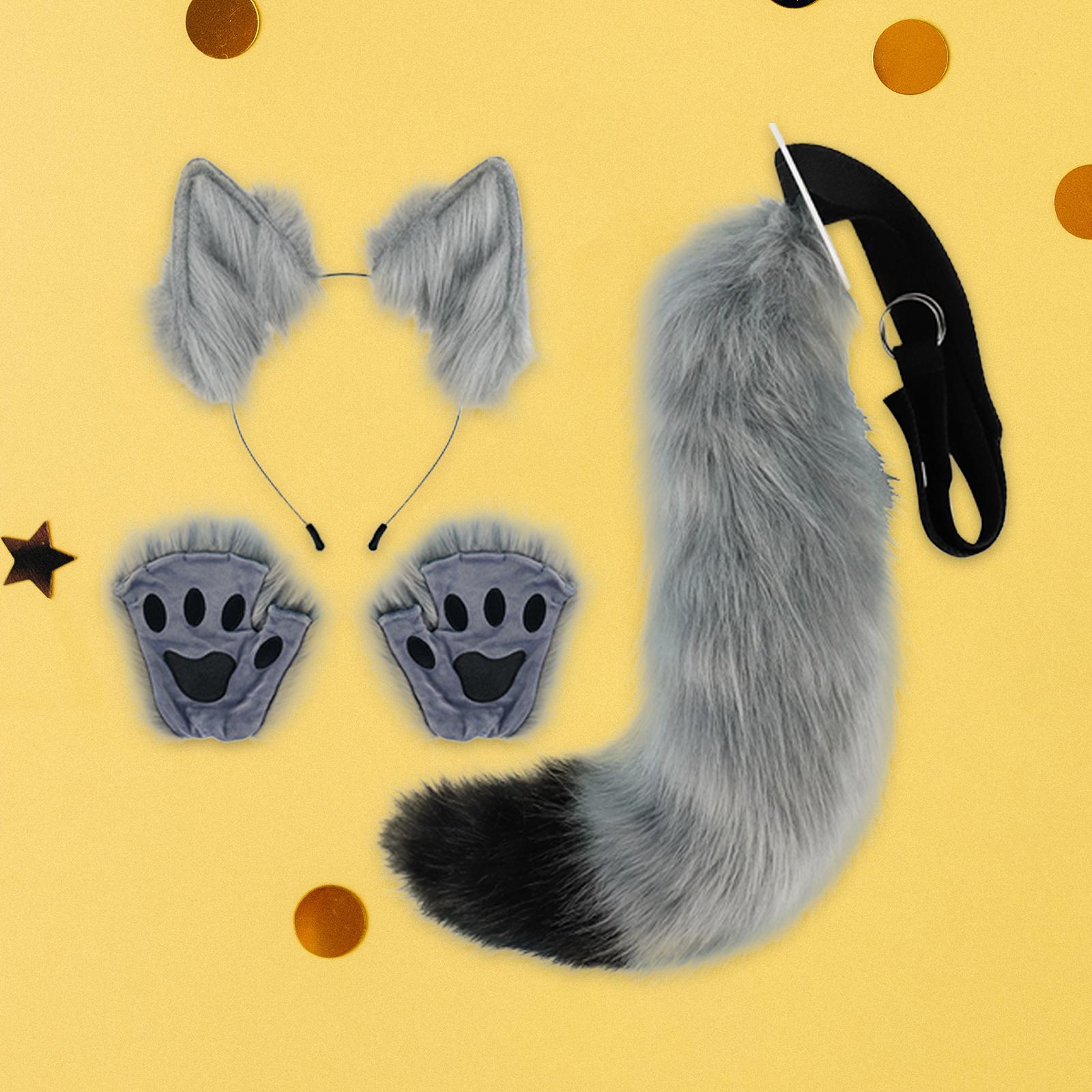 Ears and Tail with Gloves Plush Hair Hoop for Performance Carnival Dance