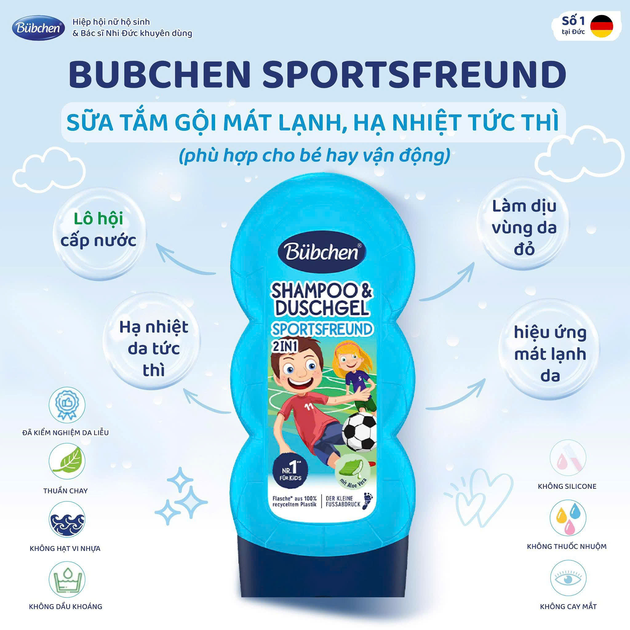 Combo 8 Chai Gel Tắm Gội 2in1 Cho Bé BUBCHEN Thể Thao Sportsfreund Làm Sạch Dịu Nhẹ Toàn Thân 230ml