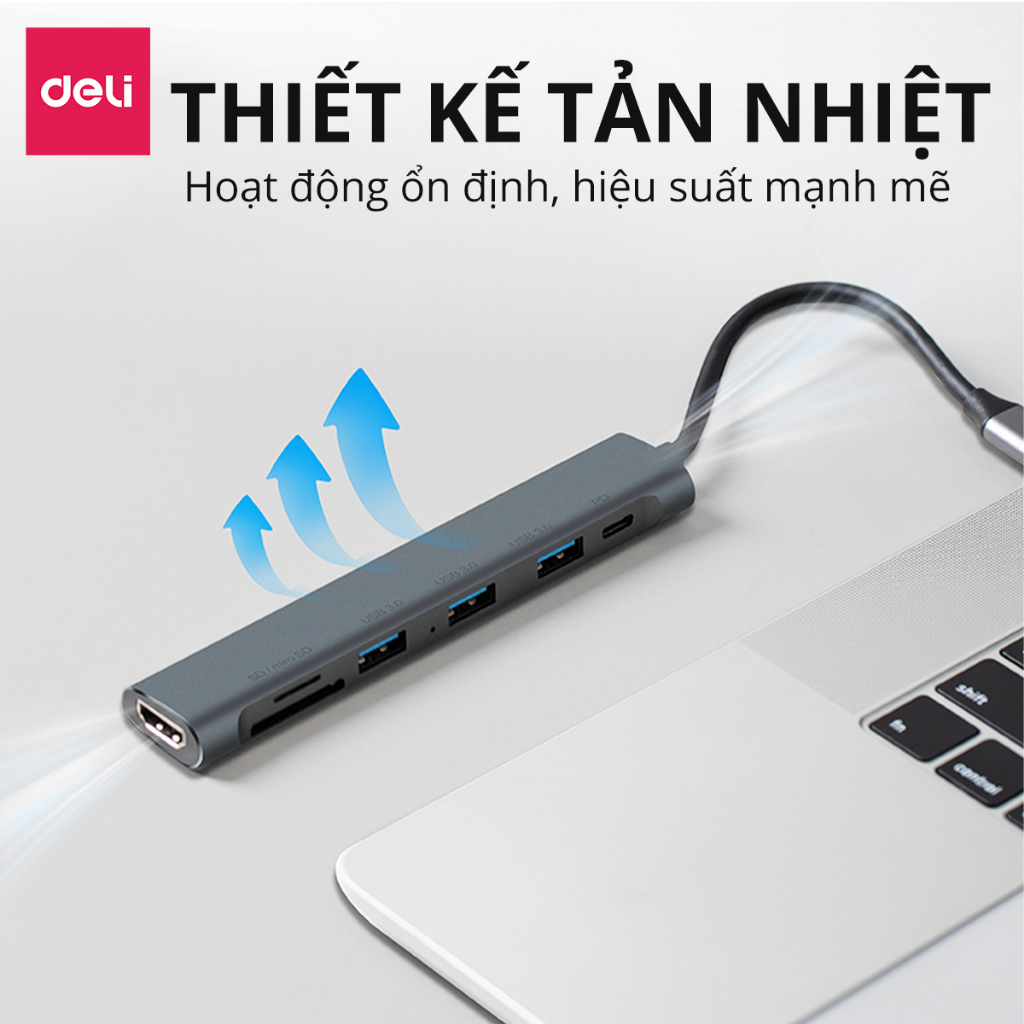 HUB Mở Rộng AOKA by DELI - Hàng Chính Hãng - 4 Cổng USB SD Card TF Card Type C và HDMI Cho Điện Thoại Máy Tính Laptop Truyền Tải Dữ Liệu Tốc Độ Cao Cao Cấp Cho Sinh Viên Học Sinh Văn Phòng