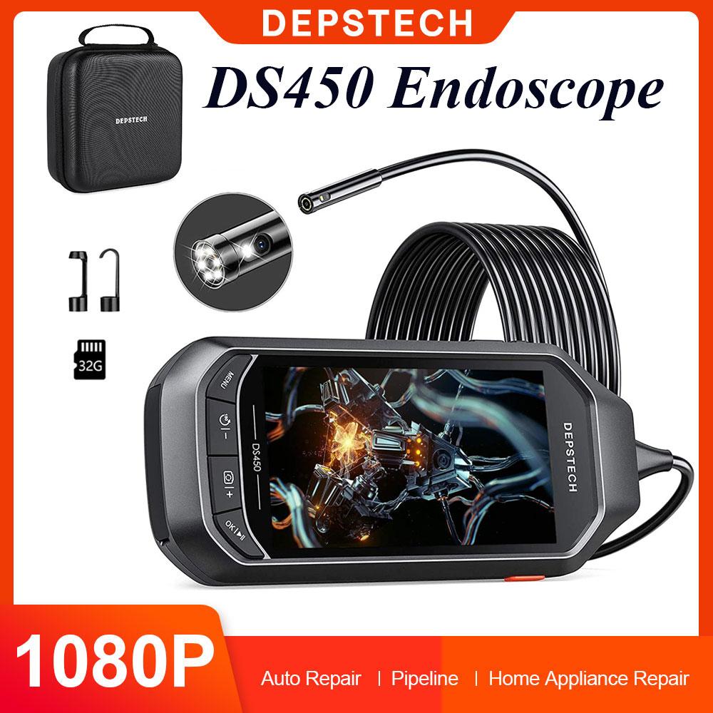 DEPSTECH Nội Soi Ống Kính Kép 4.5 "Màn Hình IPS 1080P HD Camera Kiểm Tra Công Nghiệp Borescope Nội Soi Kỹ Thuật Số Với Thẻ 32GB