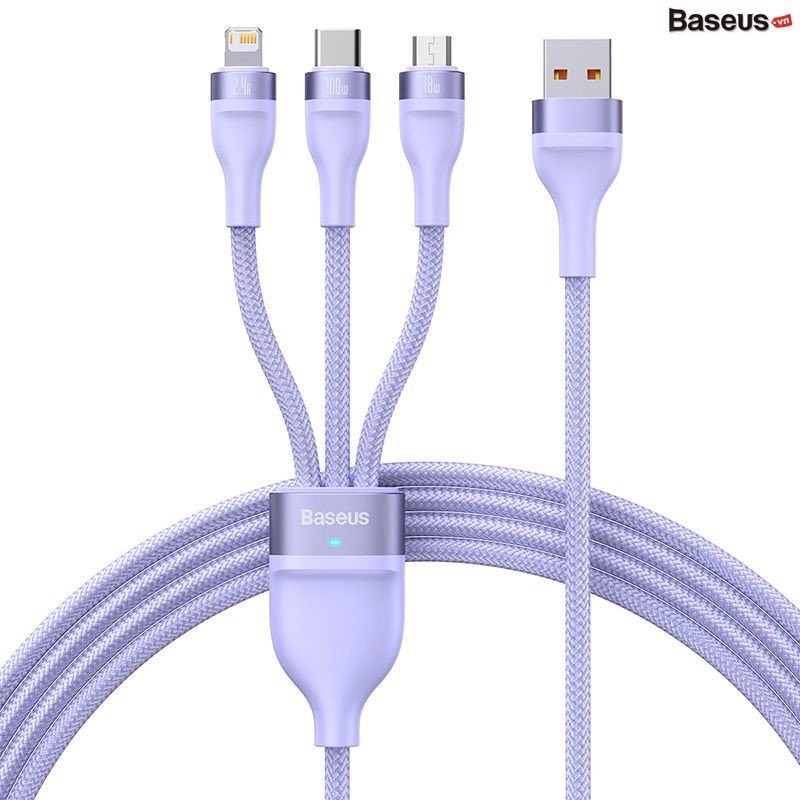 Cáp Sạc Nhanh Đa Năng 3 in 1 Baseus Flash Series Ⅱ One-for-three Fast Charging Cable Type-C/USB to M+L+C 100W  Hàng chính Hãng