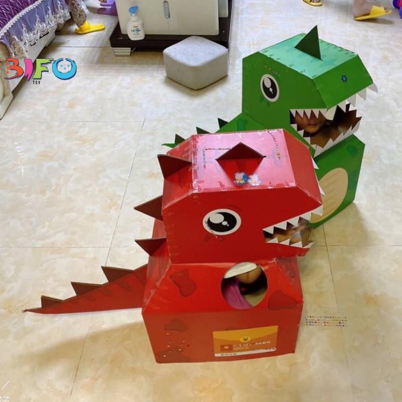 Mô hình đồ chơi hóa trang hình khủng long, heo peppa, Poli ngộ nghĩnh, bìa carton tự lắp thân thiện môi trường
