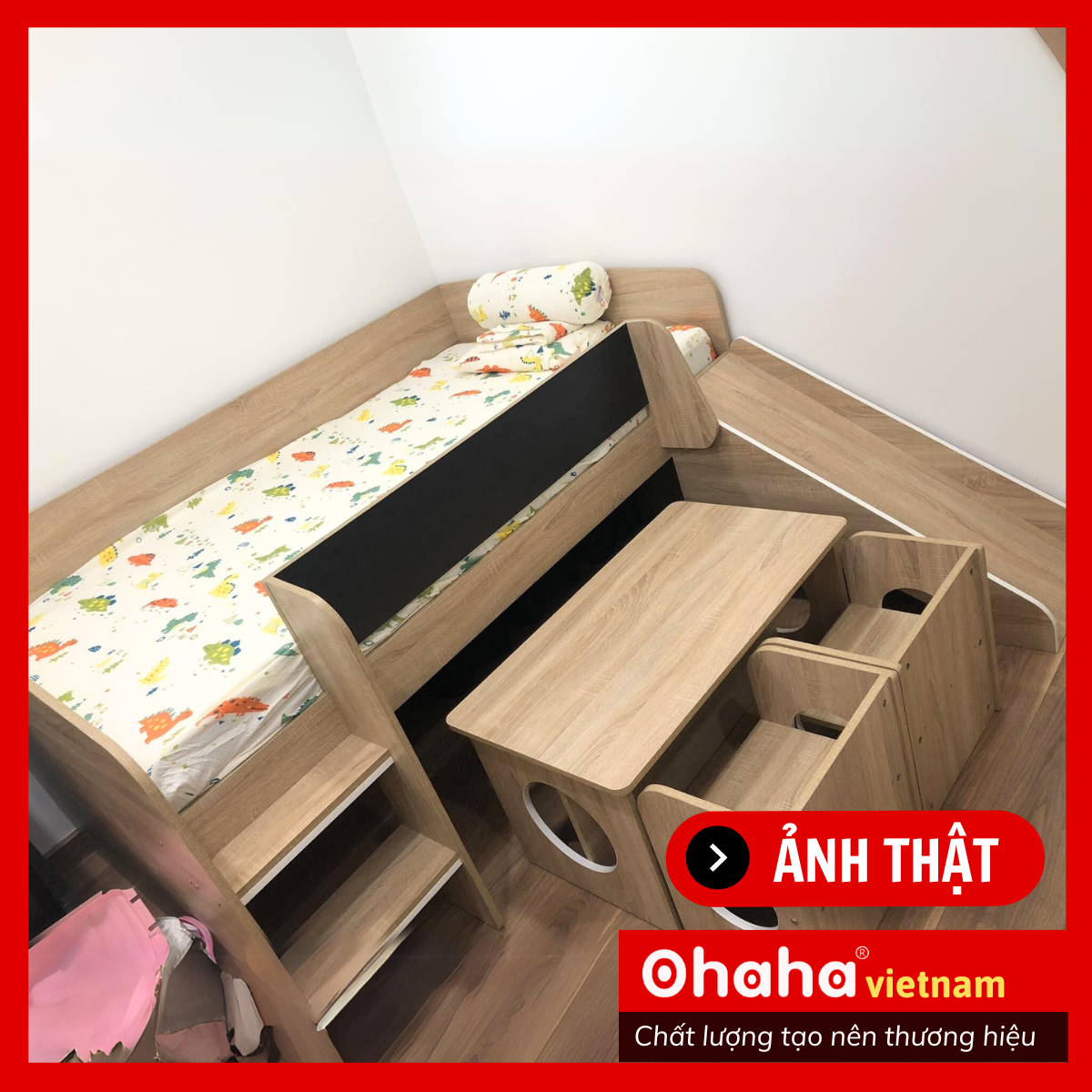 [Kèm Video Thực Tế - Miễn phí vận chuyển &amp; Lắp đặt] Giường tầng trẻ em thông minh cao cấp xếp gọn kèm bàn ghế Ohaha  -  GTXG001