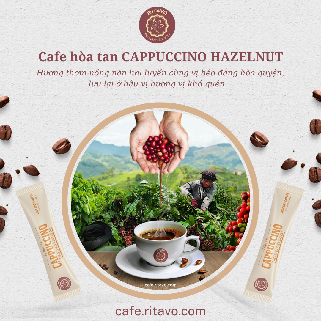 [GIẢM 25%] Cà phê hoà tan Rita Võ Cafe Cappuccino hazenut [Hộp 216g x 12 gói]