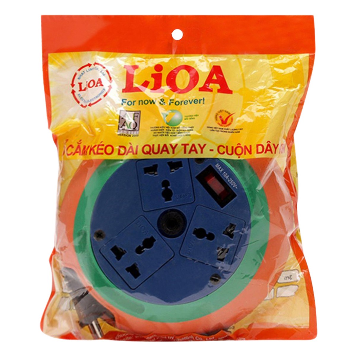 Ổ Cắm LIOA Kiểu Đĩa Bay Cuộn Dây Kín Dây 10 Mét 3 Ổ Đa Năng DB10-2-10A- Hãng chính hãng