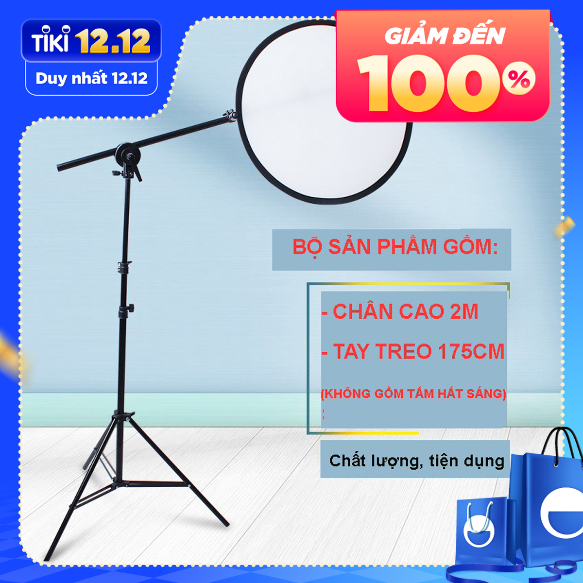 Tay boom treo tấm hắt sáng cho studio chuyên nghiệp, bộ gồm chân cao 2m, tay treo tấm hắt sáng 175cm