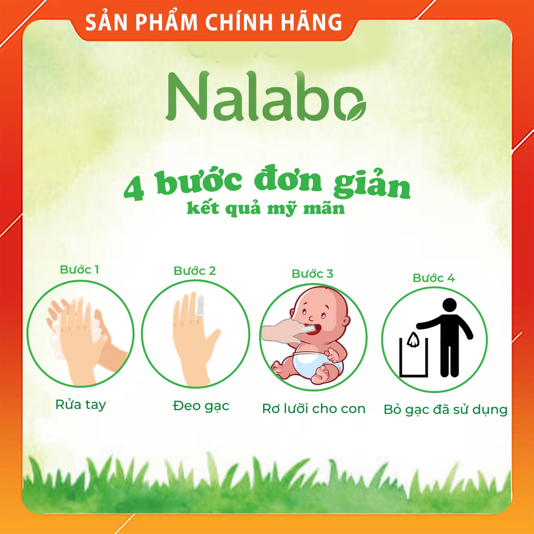 Gạc rơ lưỡi cho bé Nalabo DKPharma Hộp 30 gói - Gạc tưa lưỡi, rơ lưỡi, vệ sinh răng, chăm sóc răng miệng cho trẻ